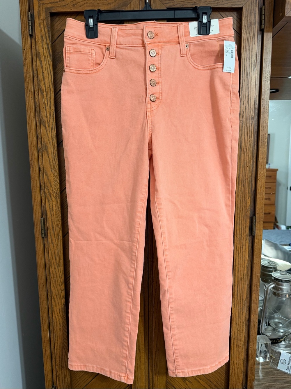 Maurices Peach and White Straight-Leg Button-Fly Jeans